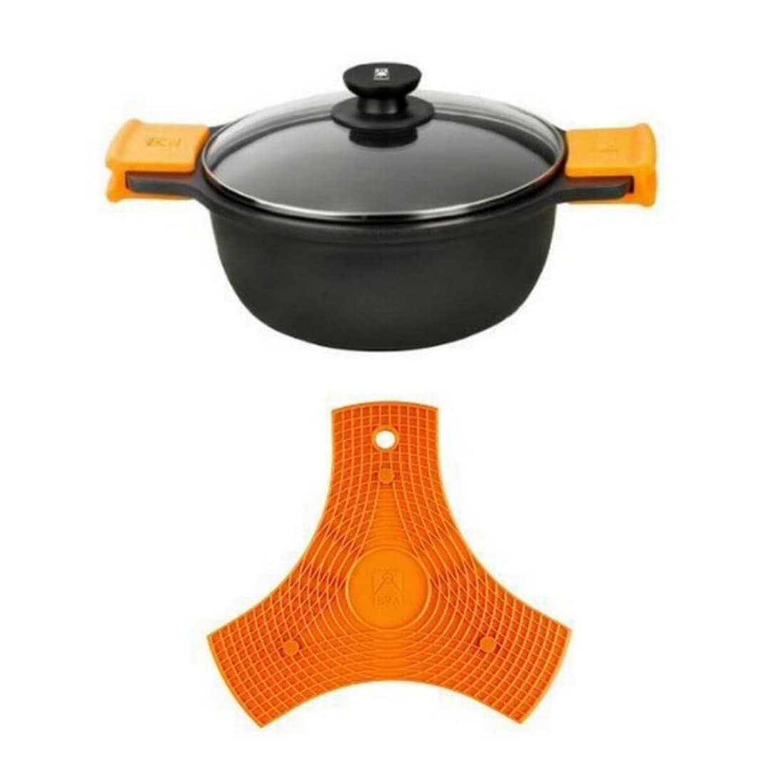 Casserole with glass lid BRA A270332 Black Ø 32 cm