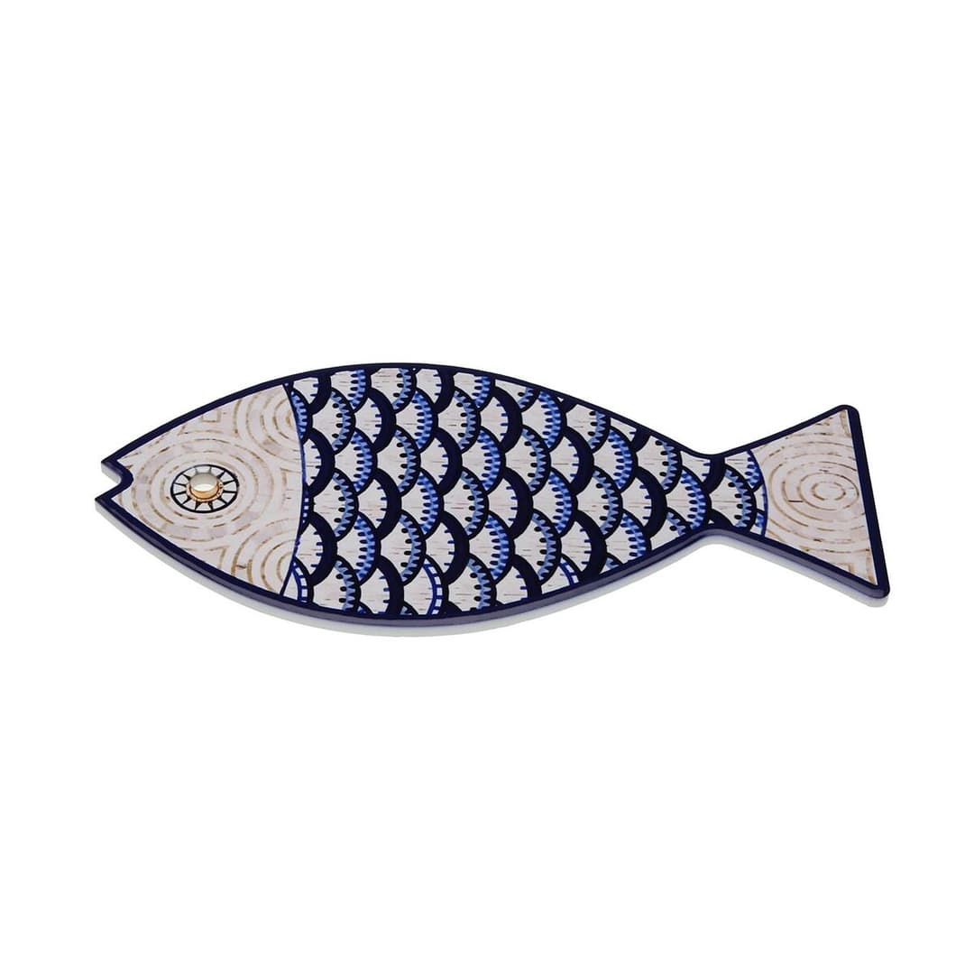 Table Mat Versa Blue Grey Cork Ceramic Fish 14 x 0,7 x 20 cm
