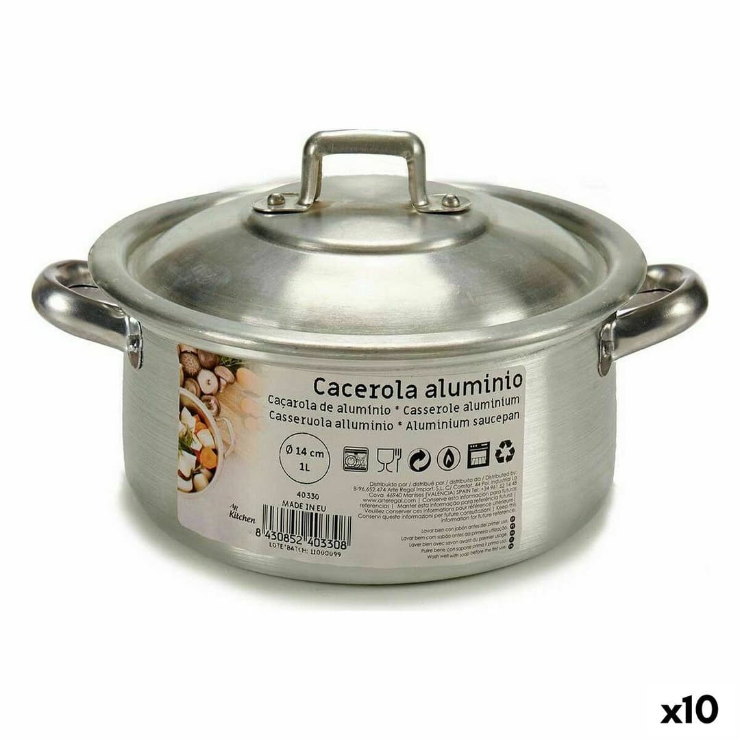 Casserole with lid Kinvara Silver Ø 14 cm 1 L 20,5 x 7 x 14 cm 20,5 x 9,5 x 16 cm 14 x 7 x 20,5 cm (10 Units)