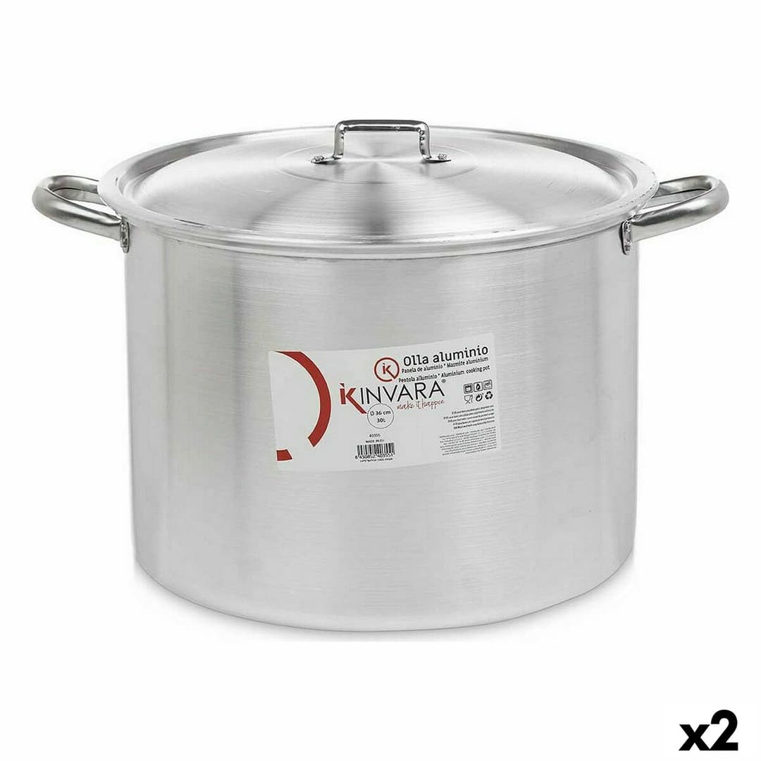 Casserole with Lid Kinvara Silver Aluminium 48,5 x 31 x 39 cm Ø 36 cm (2 Units)