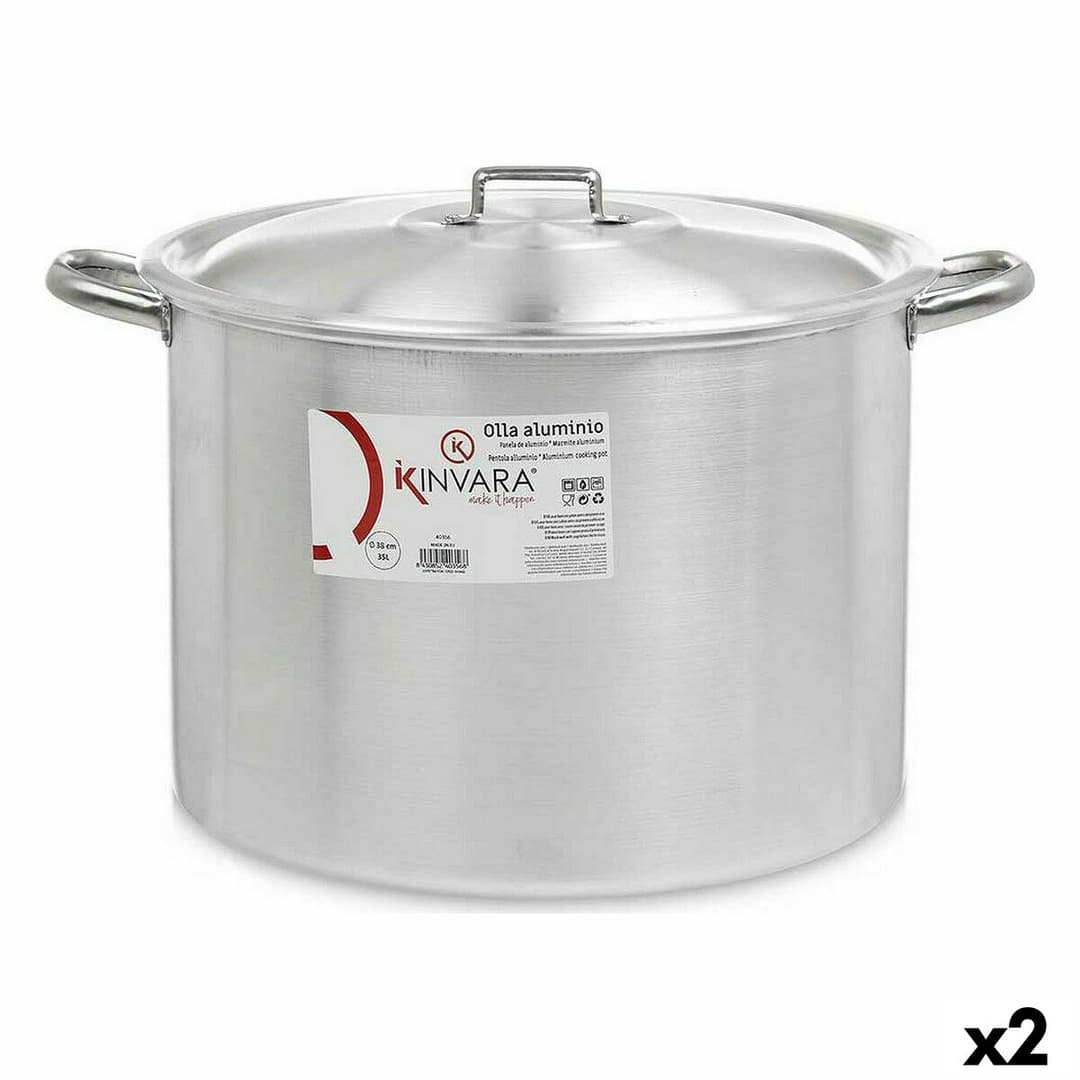 Casserole with Lid Kinvara Silver Aluminium 50,5 x 32 x 41 cm Ø 36 cm (2 Units)