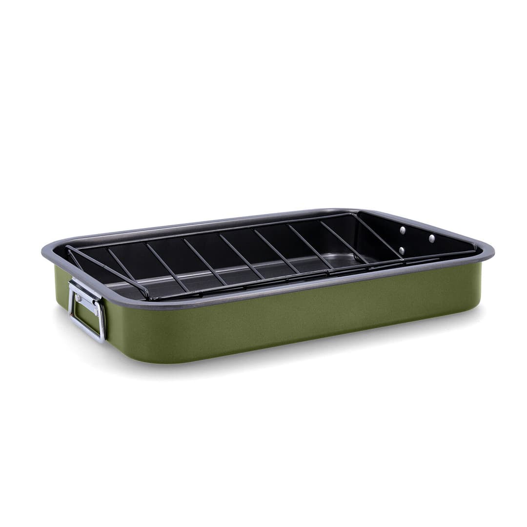 Roasting Tin Quid Naturalia Green Metal 42 x 30,5 x 6,3 cm Grille