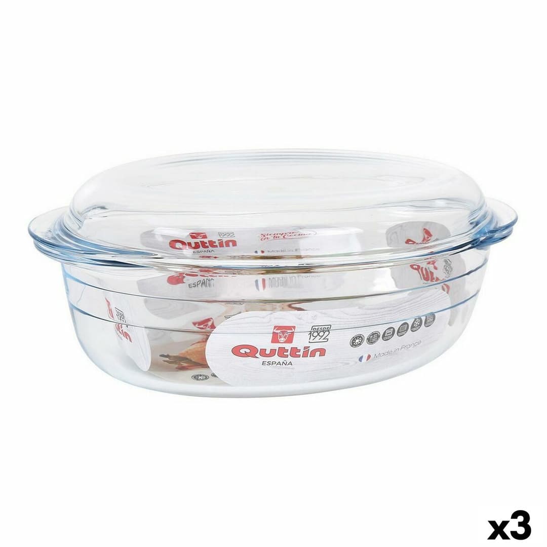 Casserole with lid Quttin 63095 Glass 33 x 20 x 13 cm (3 Units)