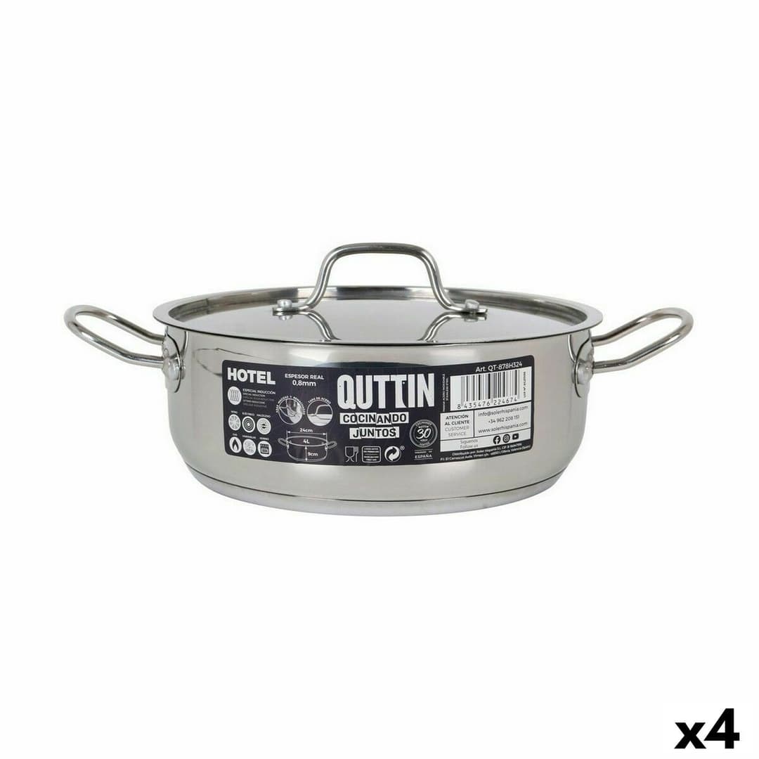 Casserole with lid Quttin Hotel ø 24 x 9 cm Steel (4 Units)