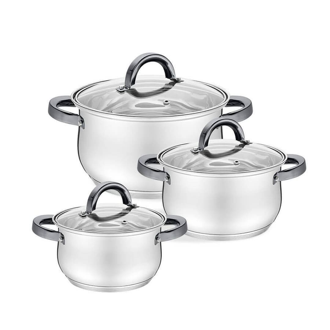 Casserole with Lid Feel Maestro MR-3522-6M-BLACK Silver Steel Stainless steel Ø 18 cm Ø 20 cm Ø 16 cm 2,5 L 1,8 L 3,5 L (6 Piece
