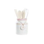 Set of Kitchen Utensils DKD Home Decor Dolomite MDF Wood 12 x 12 x 22 cm Flowers