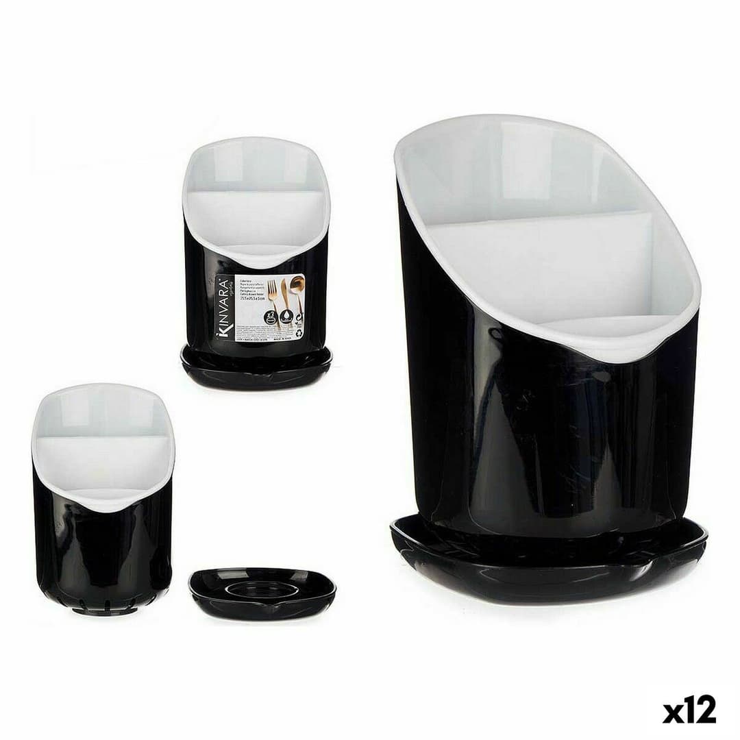 Cutlery Drainer Kinvara White Black Plastic 12 x 19 x 12,5 cm Dinner suit (12 Units)