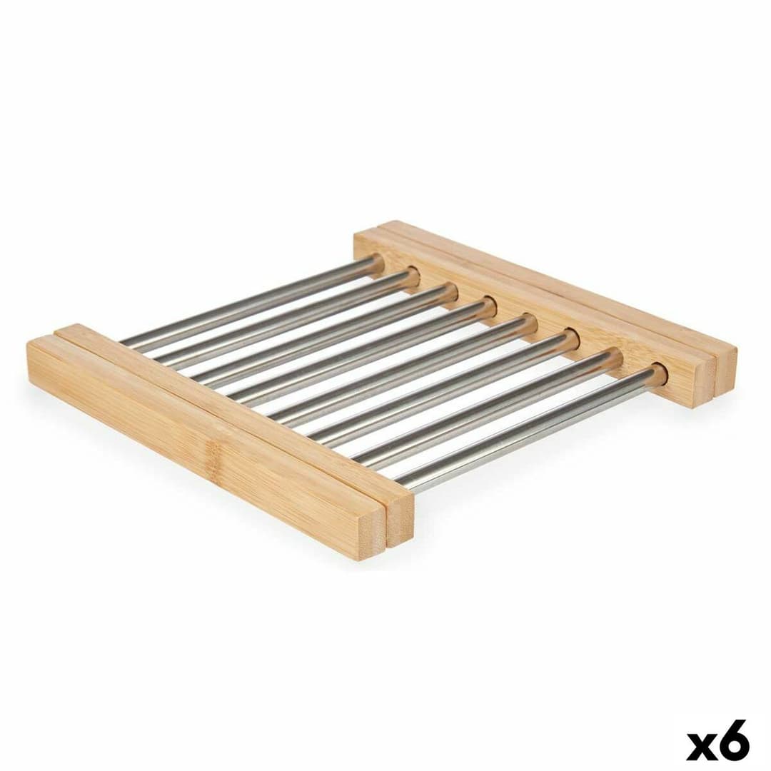 Table Mat Kinvara Brown Silver Metal Bamboo 36,4 x 2,2 x 21,3 cm 22 x 2,2 x 21,3 cm (6 Units)