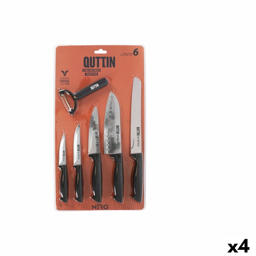 Knife Set Quttin Nero Black 6 Pieces (4 Units)